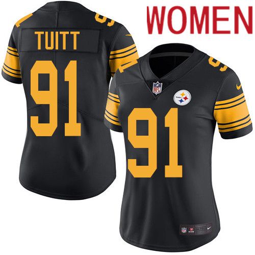Women Pittsburgh Steelers 91 Stephon Tuitt Nike Black Vapor Limited Rush NFL Jersey
